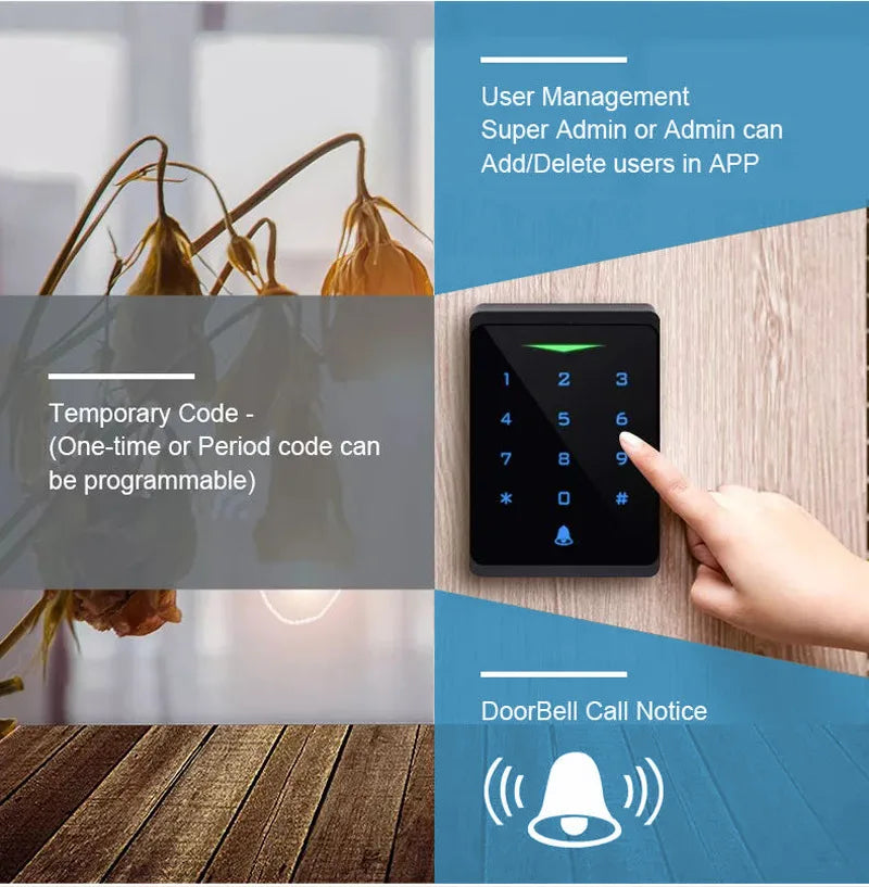 2.4G WIFI Tuya Standalone Access Control Keypad with Doorbell Functions Passcode Keyless Touch Keypad Access Controller