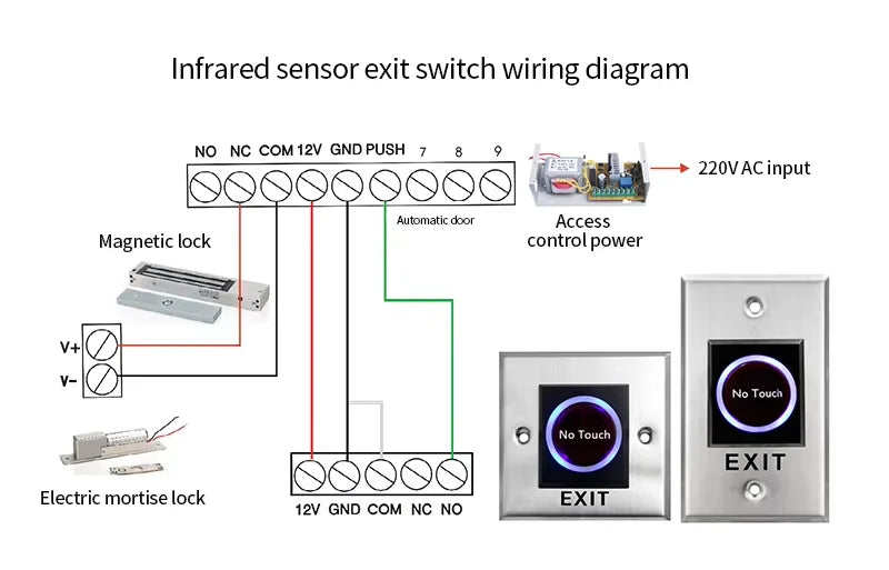 12V 24V Touchless Access Control Switch Exit Button 433MHz Remote Control No Touch Switch for Electronic Lock