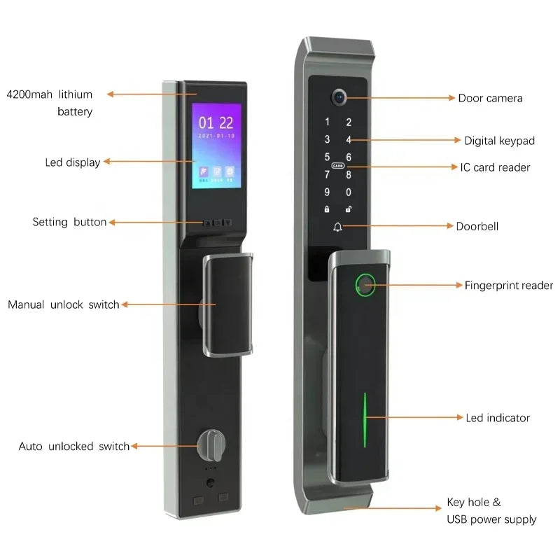 TTlock App Full Automatic Smart Door Lock With G2 Gateway Support Face Recognition for Main Door From TDM Factory Manufacturer