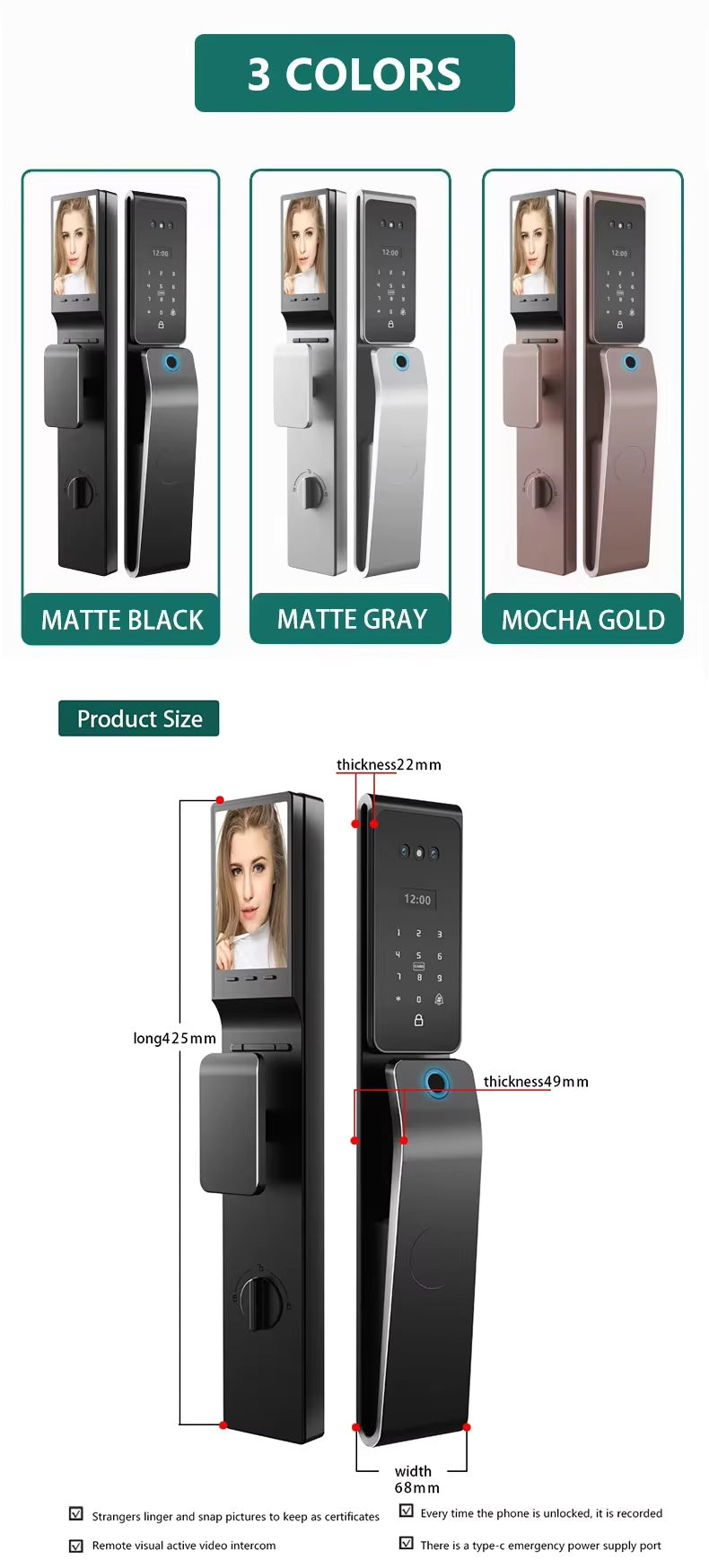 Waterproof Face Recognition Door Lock Security Outdoor Active Intercom Camera Home Main Door Lock TDM-C60