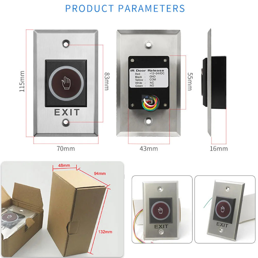 12V 24V  Touchless Access Control Switch Exit Button 433MHz Remote Control No Touch Switch for Electronic Lock