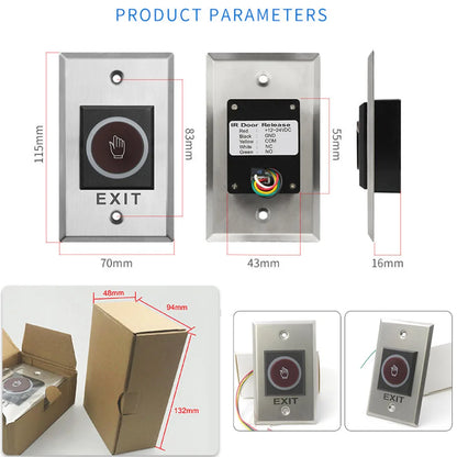 12V 24V  Touchless Access Control Switch Exit Button 433MHz Remote Control No Touch Switch for Electronic Lock