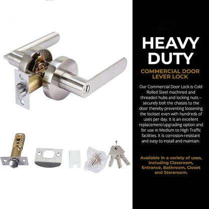 Satin Nickel Exterior Door Handle Lock Zinc Alloy Handle Lock Set Door Lever Lock for Toilet Room Wash Bath Closet Store Room