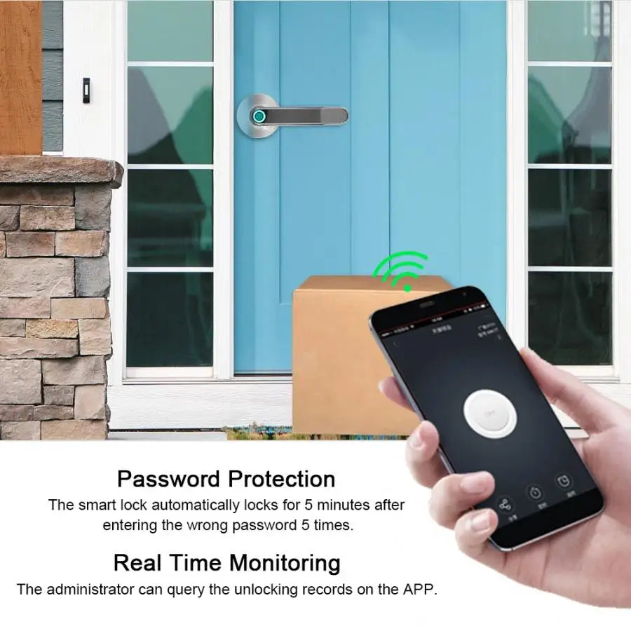 Smart Door Handle Lock Biometric Fingerprint Password APP Keyless Entry Lever