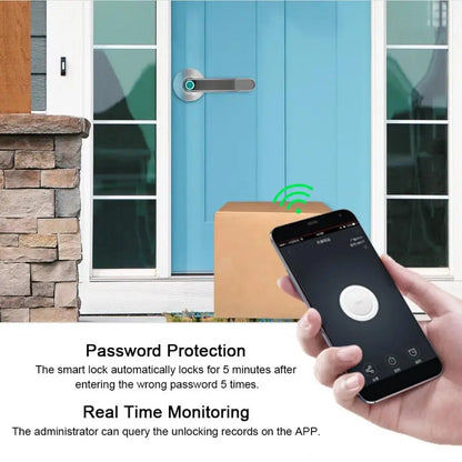 Smart Door Handle Lock Biometric Fingerprint Password APP Keyless Entry Lever