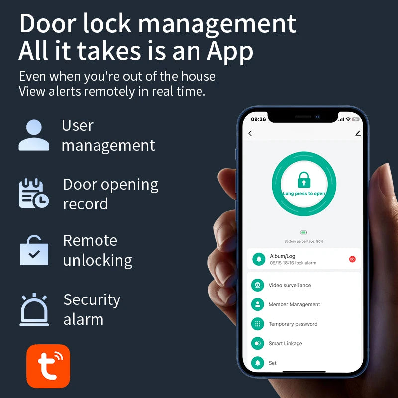 Smart Handle Lock for Wood Door with Camera Screen Video Intercom Door Bell Tuya Wifi Fingerprint Card Code TDM-S03