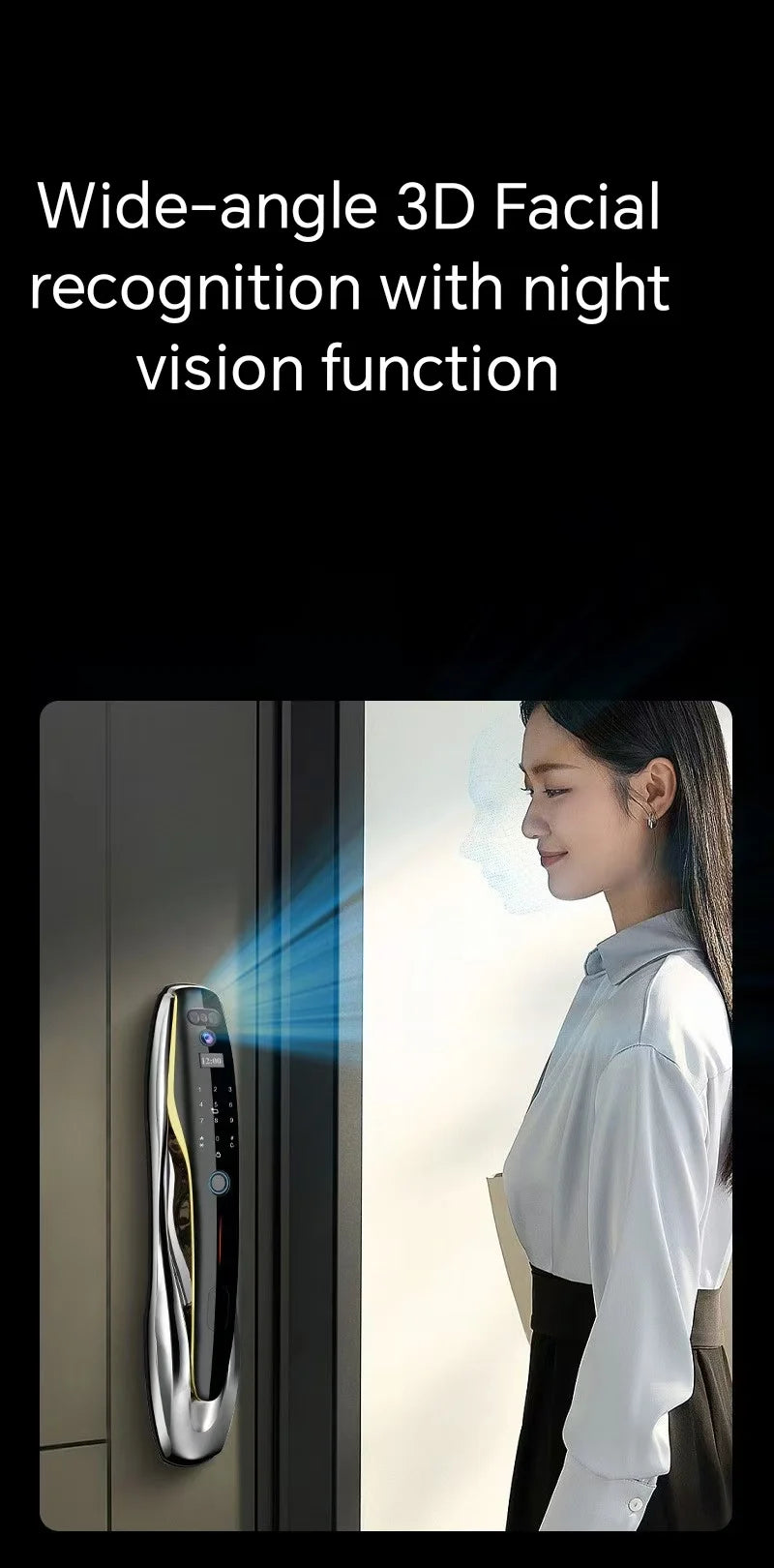 Tuya Wifi Smart Lock for Wood Door 3D Face & Fingerprint Recognition Aluminum Alloy with Memory Card Storage Option