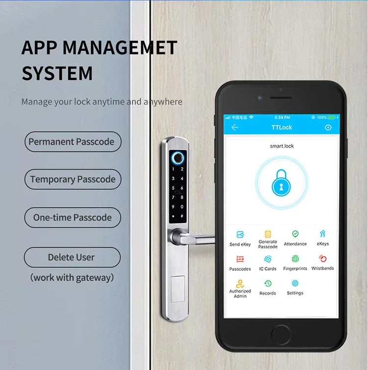 Waterproof Smart Handle Lock Stainless Steel Unlock Way TT Lock Fingerprint Passcode IC Card Key for Home Hotel Office School