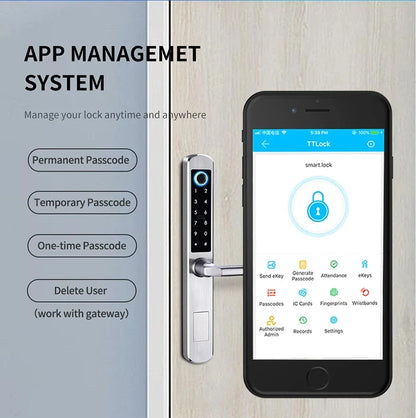 Waterproof Smart Handle Lock Stainless Steel Unlock Way TT Lock Fingerprint Passcode IC Card Key for Home Hotel Office School