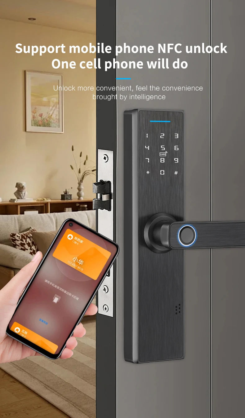 TT210 Smart Lock with Handle Zin Alloy Material Unlock Way TT Lock Fingerprint Passcode IC Card Key for Home Hotel Office School