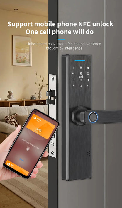 TT210 Smart Lock with Handle Zin Alloy Material Unlock Way TT Lock Fingerprint Passcode IC Card Key for Home Hotel Office School