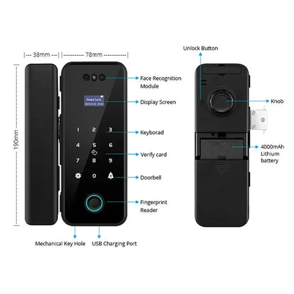 Fast Facial Recognition Smart Hotel Door Biometric Lock Fingerprint Multiple Unlocking with Home Wifi for Glass Door