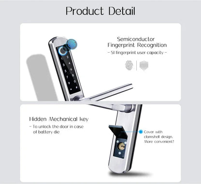 Waterproof Smart Handle Lock Stainless Steel Unlock Way TT Lock Fingerprint Passcode IC Card Key for Home Hotel Office School