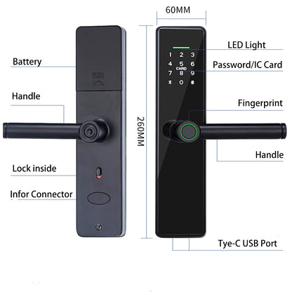 Tuya App Handle Smart Lock With Remote Control Fingerprint Mechanical Key and Passcode Unlocking Way for Apartment Office School