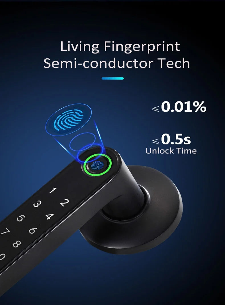 Handle Smart Lock for Inner Door with Unlock Ways Biometric Fingerprint Password TUYA APP Keyless