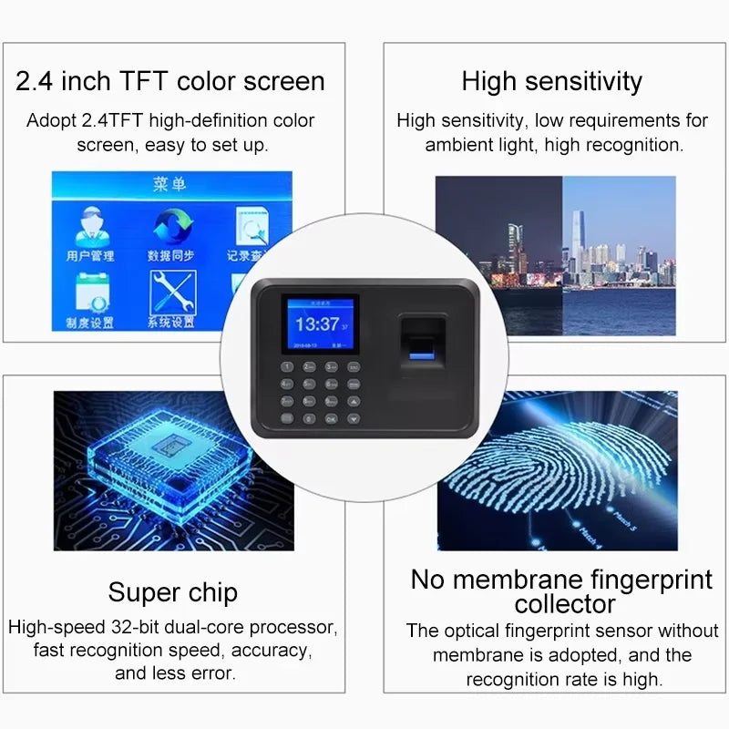 Employee Time Attendance System Device Biometric Fingerprint Recognition Scanner Time Devices No Internet Simple Installation