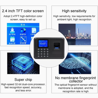 Employee Time Attendance System Device Biometric Fingerprint Recognition Scanner Time Devices No Internet Simple Installation