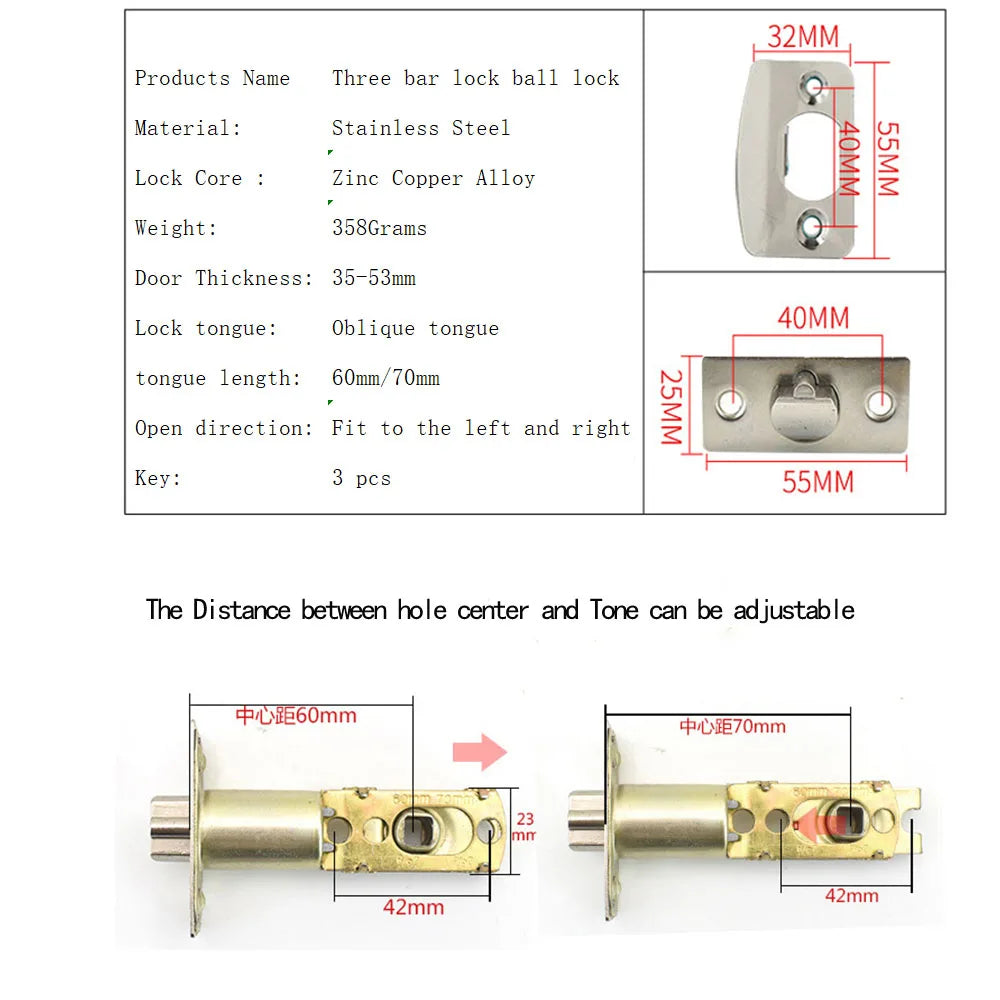 Satin Nickel Exterior Door Handle Lock Zinc Alloy Handle Lock Set Door Lever Lock for Toilet Room Wash Bath Closet Store Room