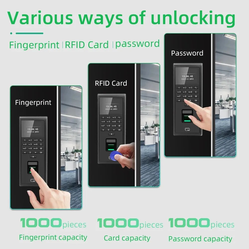 Biometric Fingerprint Employee Time Attendance Machine Access Control RFID Card 125KHZ Standalone Keypad TCP/IP or USB Port