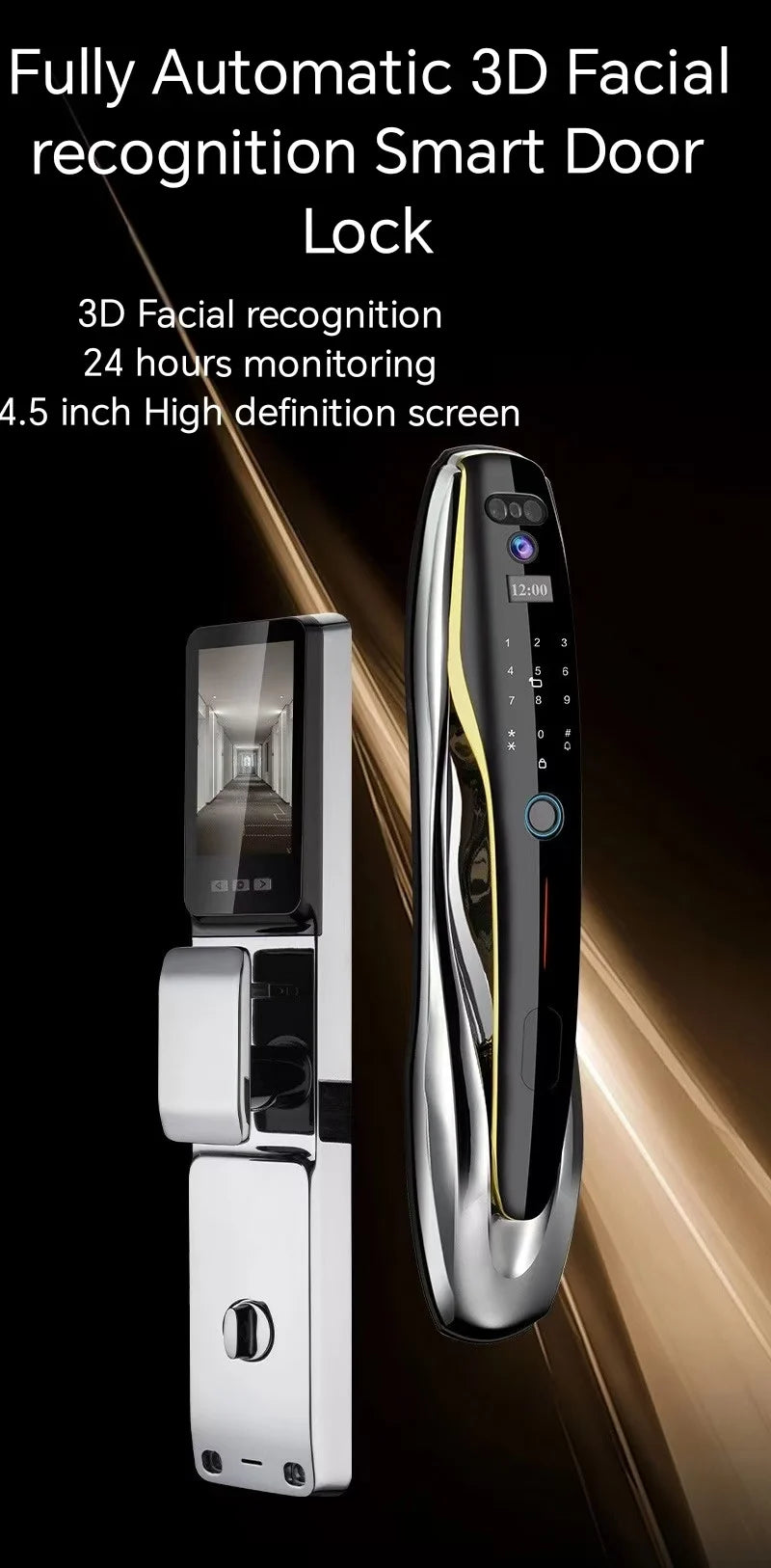 Tuya Wifi Smart Lock for Wood Door 3D Face & Fingerprint Recognition Aluminum Alloy with Memory Card Storage Option