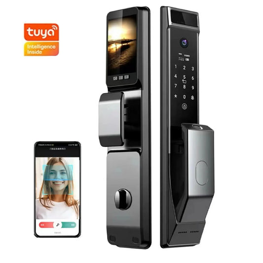 3D Face Recognition Unlock Intercom Tuya WIFI 6068 Mortise Smart Door Lock With Camera Inteligentes TDM-C40
