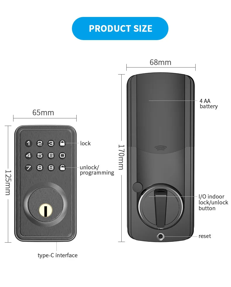 American Standard Door Lock Silicone Touch Tone Keypad Password Key Smart Deadbolt Door Lock