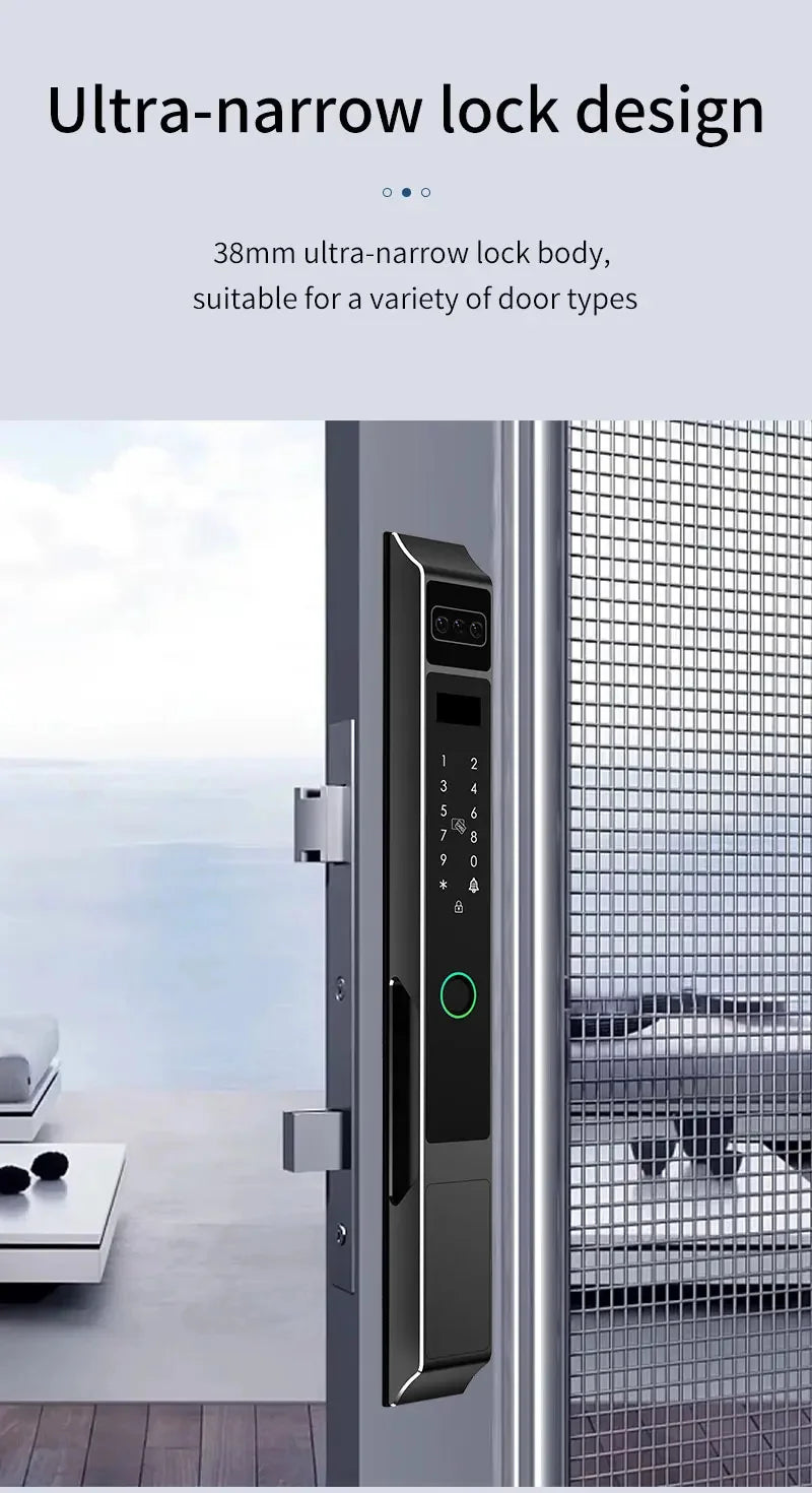 Face ID Fully Automatic Waterproof Outdoor Tuya Wifi Lock Aluminum Smart Sliding Door Lock Slim Fingerprint Electronic Lock