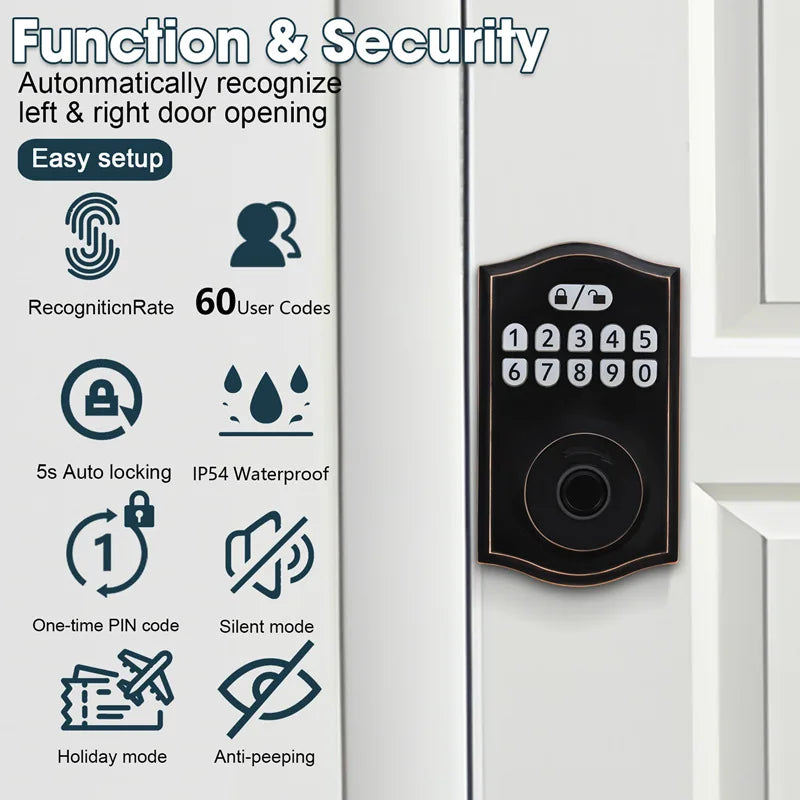 Fingerprint Keypad Password Automatic Smart Lock Electronic Zinc Alloy Tubular Digital Door Lock TDM Digital Locks