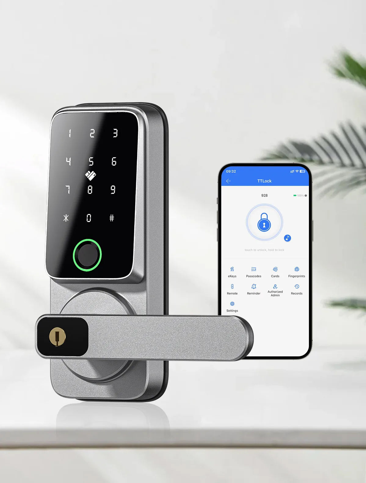 TTlock App Smart Lock with Handle Zinc Alloy Material Unlock Way Fingerprint Passcode IC Card Key for Home Hotel Office School