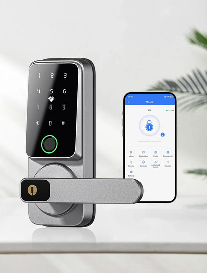 TTlock App Smart Lock with Handle Zinc Alloy Material Unlock Way Fingerprint Passcode IC Card Key for Home Hotel Office School