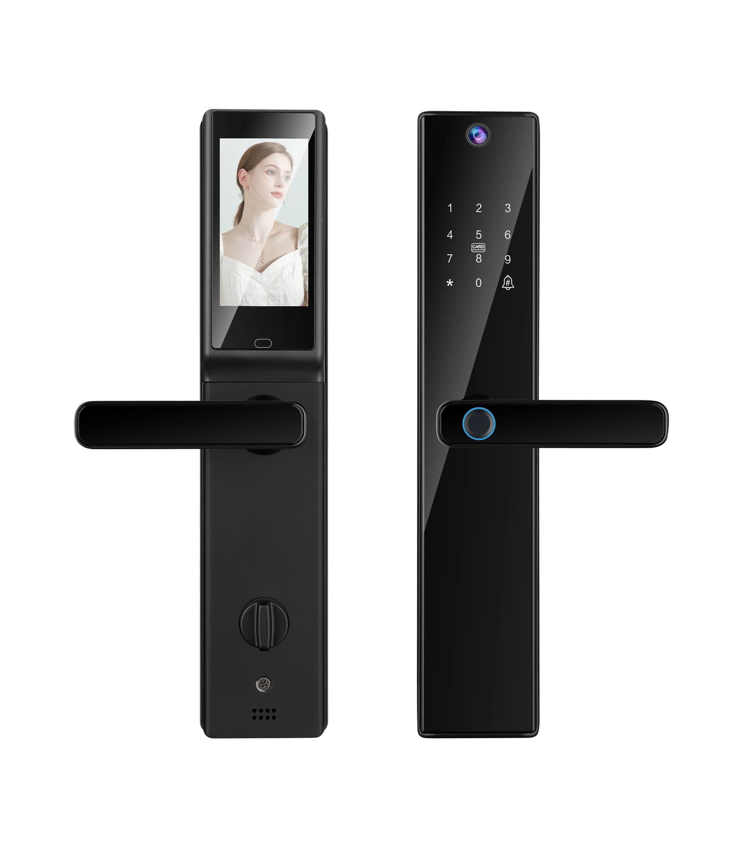 Smart Handle Lock for Wood Door with Camera Screen Video Intercom Door Bell Tuya Wifi Fingerprint Card Code TDM-S03