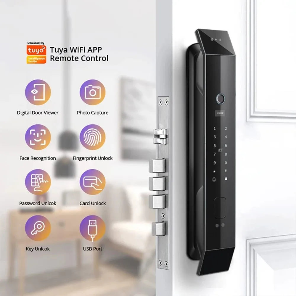 Automatic Security Electronic Smart Locks with Camera Wifi Tuya Face Recognition Lock Wholesale From TDM Factory Manufacturer