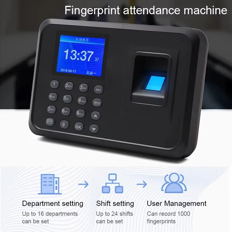 Employee Time Attendance System Device Biometric Fingerprint Recognition Scanner Time Devices No Internet Simple Installation