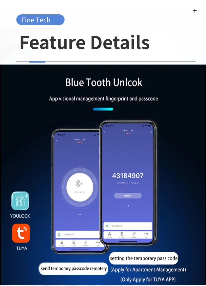 Handle Smart Lock for Inner Door with Unlock Ways Biometric Fingerprint Password TUYA APP Keyless