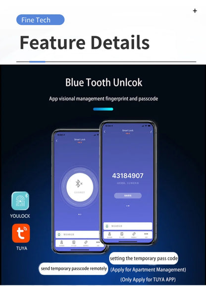 Handle Smart Lock for Inner Door with Unlock Ways Biometric Fingerprint Password TUYA APP Keyless