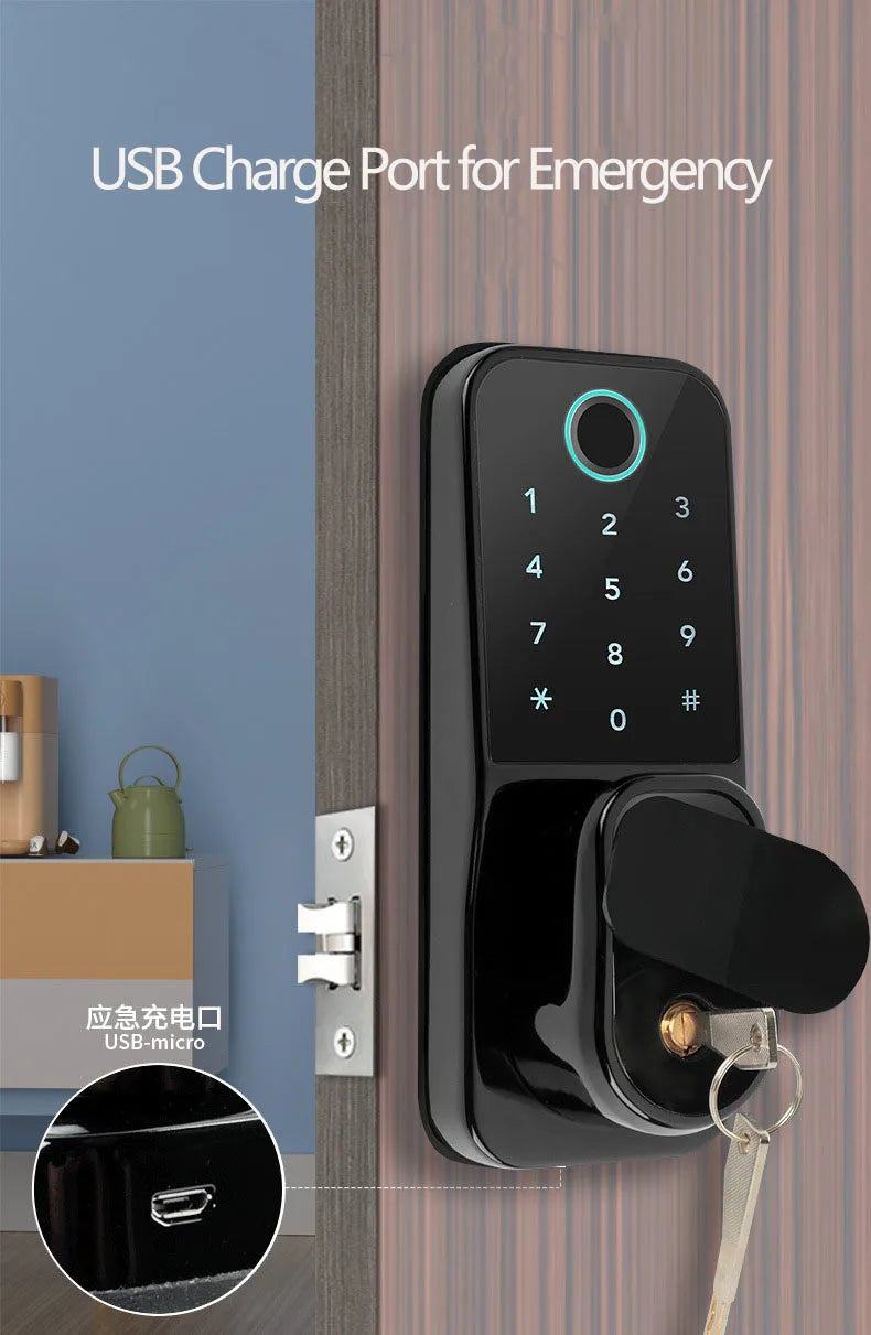 TTlock App Smart Lock Zinc Alloy Electronic Fingerprint Passcode IC Card Smart Deadbolt Lock for Home Hotel Office School