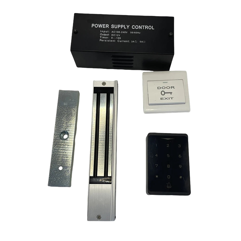 Access Control System Kit with Fingerprint Access Controller 280kg Electric Magnetic Lock 110-240V AC Power Supply EXIT Button