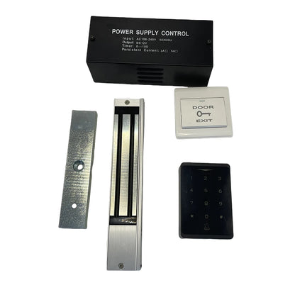 Access Control System Kit with Fingerprint Access Controller 280kg Electric Magnetic Lock 110-240V AC Power Supply EXIT Button