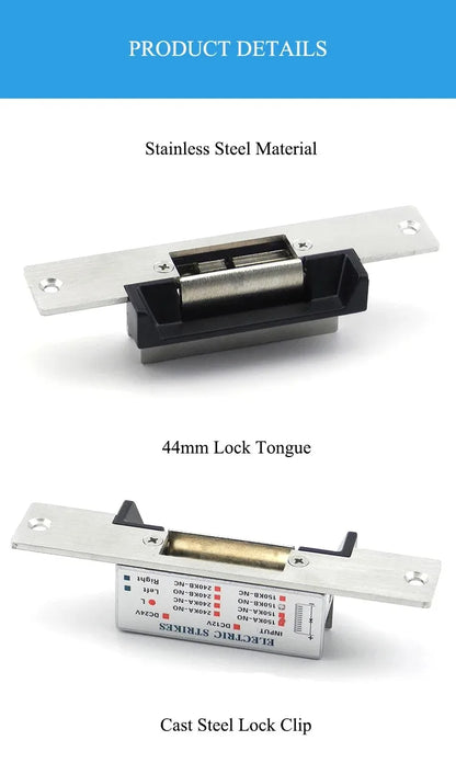 12V 24V DC Fail-Safe NC Electric Strike Door Lock System Stainless Fail Secure NO Electronic Access Control Lock Cylinders