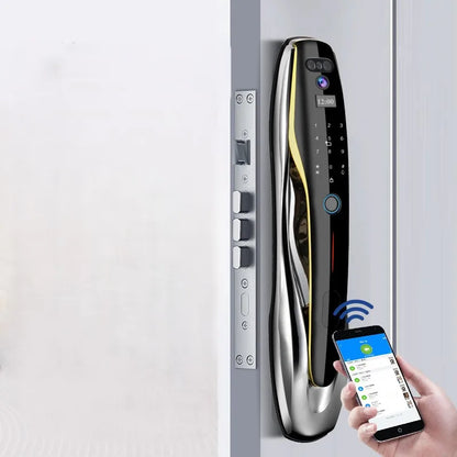 Tuya Wifi Smart Lock for Wood Door 3D Face & Fingerprint Recognition Aluminum Alloy with Memory Card Storage Option