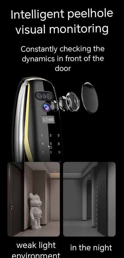 Tuya Wifi Smart Lock for Wood Door 3D Face & Fingerprint Recognition Aluminum Alloy with Memory Card Storage Option