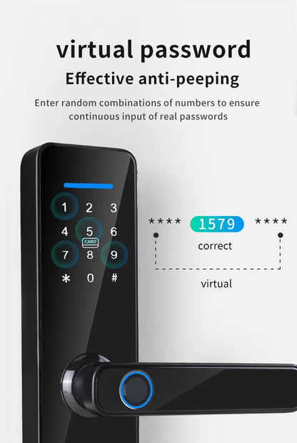 Smart Lock with Handle Zinc Alloy Material Unlock Way TUYA APP Fingerprint Passcode IC Card Key for Home Hotel Office School