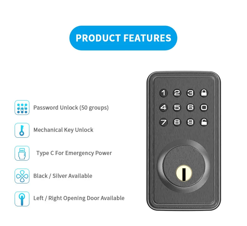 American Standard Door Lock Silicone Touch Tone Keypad Password Key Smart Deadbolt Door Lock