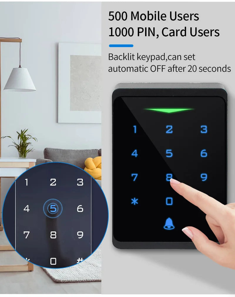 2.4G WIFI Tuya Standalone Access Control Keypad with Doorbell Functions Passcode Keyless Touch Keypad Access Controller