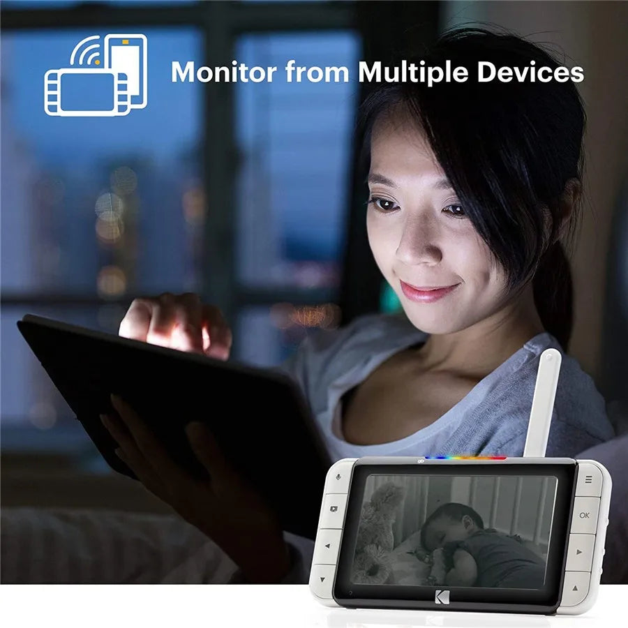 Video Baby Monitor and Mobile App for Kodak C525 HD Baby Camera 5 Inch HD Parent Unit Infrared Night Vision Wireless