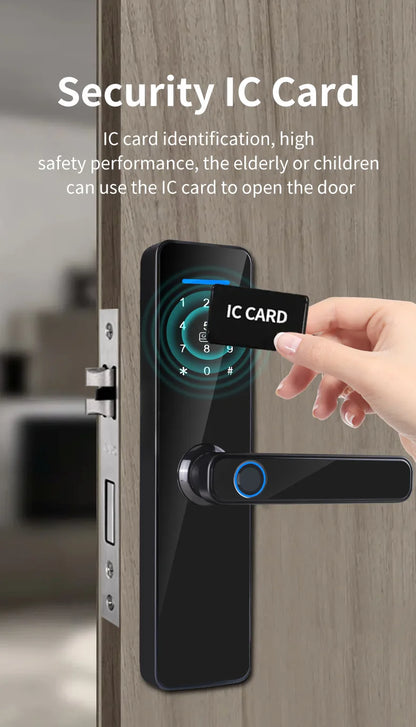 Smart Lock with Handle Zinc Alloy Material Unlock Way TUYA APP Fingerprint Passcode IC Card Key for Home Hotel Office School