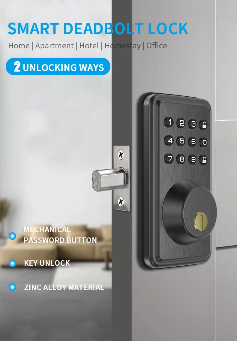 American Standard Smart Door Lock Silicone Touch Tone Keypad Password Key Smart Deadbolt Door Lock
