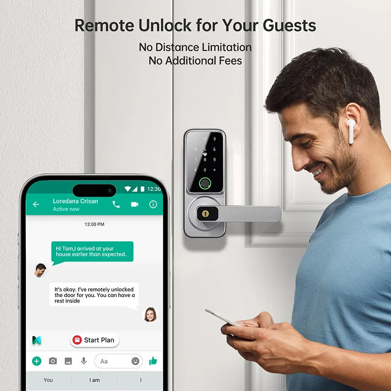 TTlock App Smart Lock with Handle Zinc Alloy Material Unlock Way Fingerprint Passcode IC Card Key for Home Hotel Office School