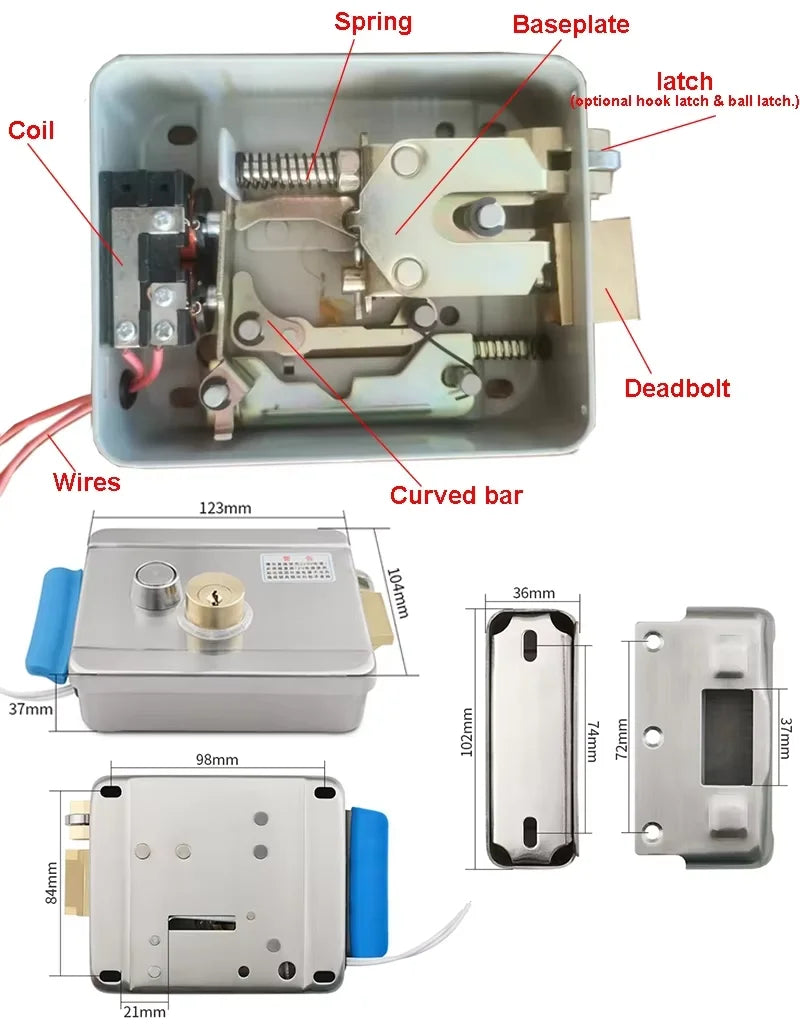 12V Electric Rim Lock High Quality for Hotel Home Apartment and Home Door