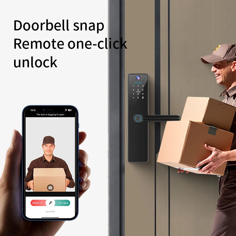 Camera Keyless Fingerprint Recognition TUYA APP Automatic Electric Digital Smart Door Lock